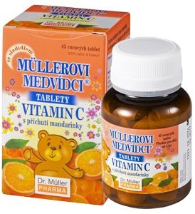 Dr.Muller Müllerovi medvídci tablety s příchutí mandarinky a vitaminem C, cucavé tablety 45 ks