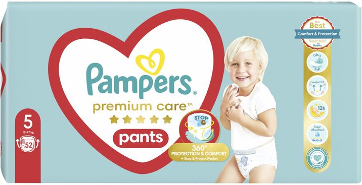 Pampers Premium Care Pants Plenkové kalhotky vel. 5, 12-17 kg, 52 ks