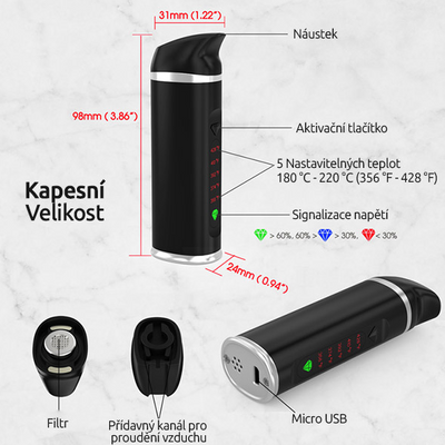Zelená Země Vaporizér na CBD konopí a jiné bylinky, černý
