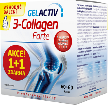 GelActiv 3-Collagen Forte 1+1 zdarma 120 kapslí