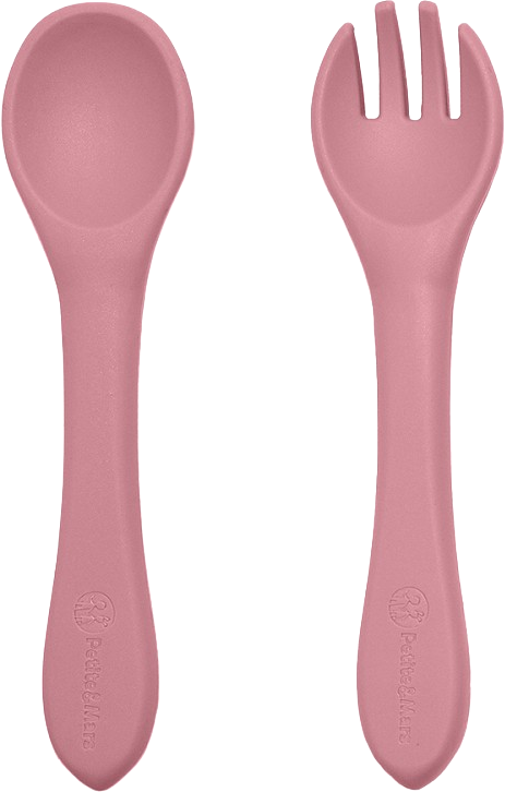 Petite&Mars Set jídelní silikonový TAKE&MATCH, Dusty Rose 6m+, 4 ks