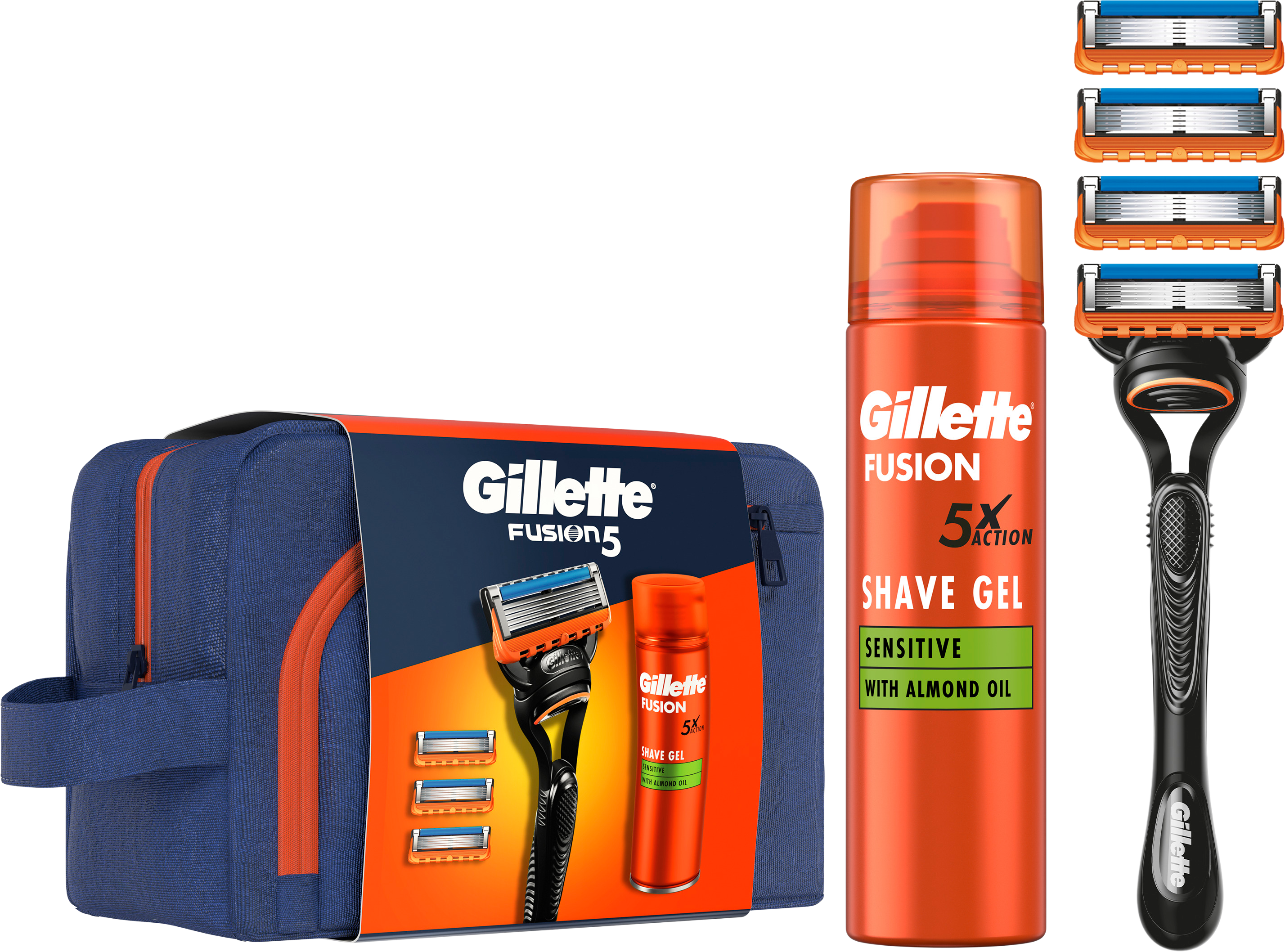 Gillette Dárková sada Fusion holicí strojek + 4 hlavice + Fusion gel 200 ml
