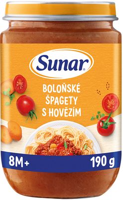 Sunar Příkrm špagety s boloňskou omáčkou 8m+, 190 g