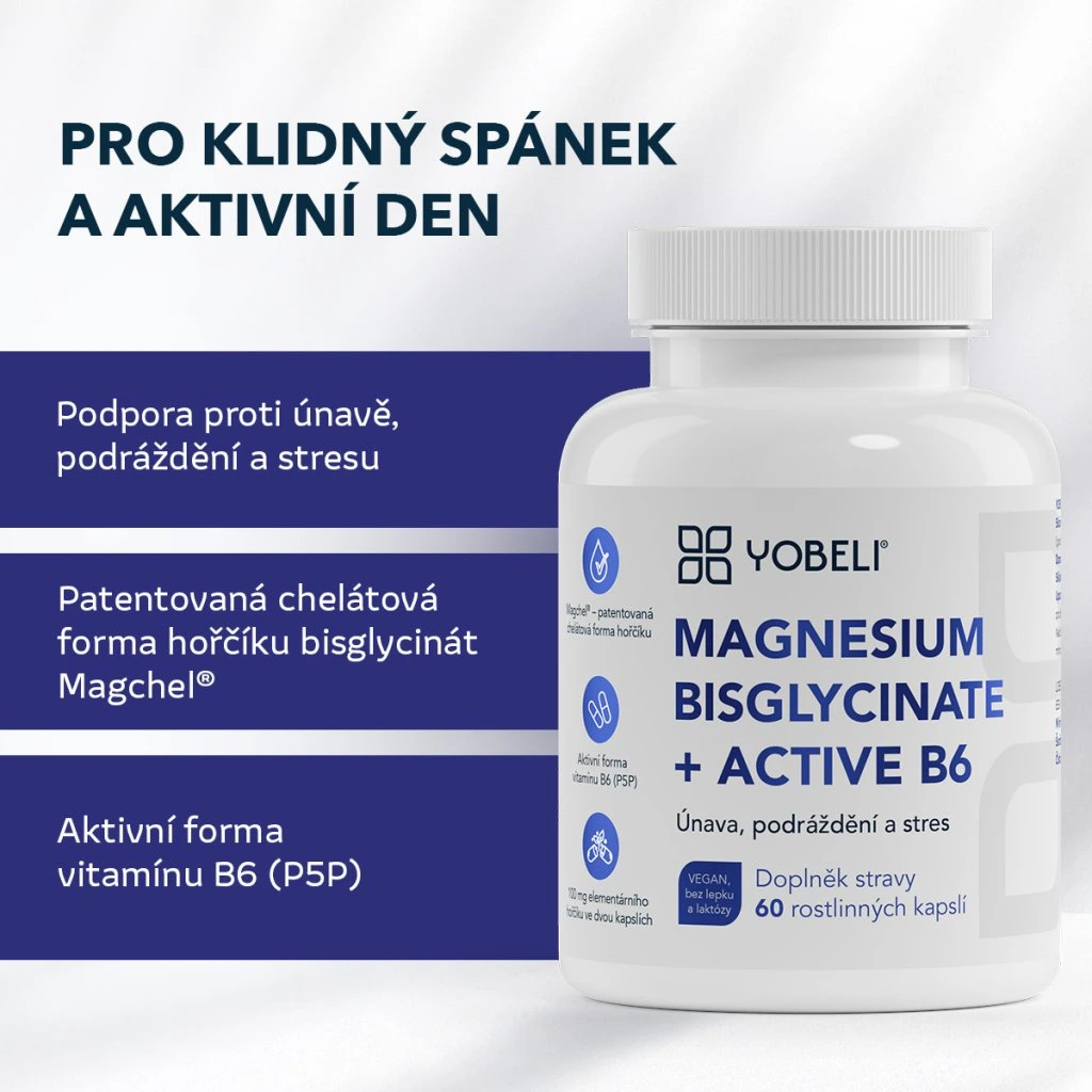 Lobey Yobeli Hořčík bisglycinát a vitamín B6, 60 kapslí