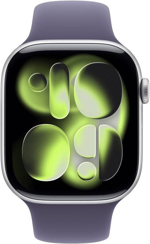 Apple Watch 11 GPS + Cellular 46mm Stříbrný hliník s mlžně fialovým sportovním řemínkem - S/M