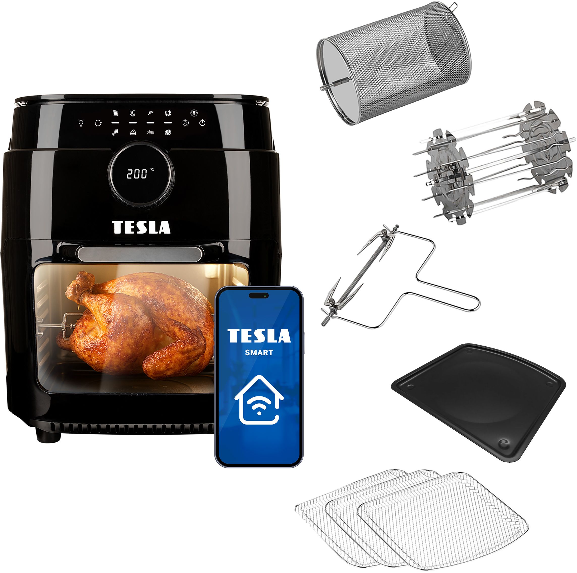 Tesla AirCook & Grill QG800 WiFi - multifunkční digitální horkovzdušná fritéza s grilem