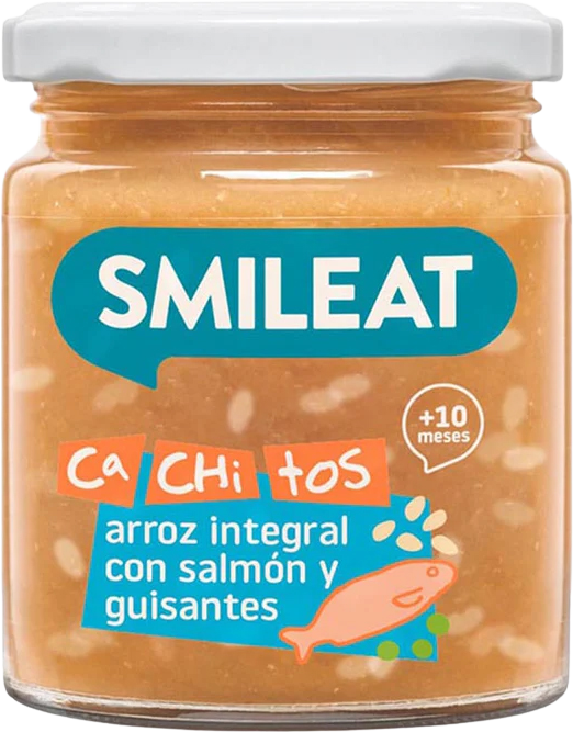 Smileat BIO příkrm losos s hnědou rýží a zeleninou s extra panenským olivovým olejem 10M+ 230 g