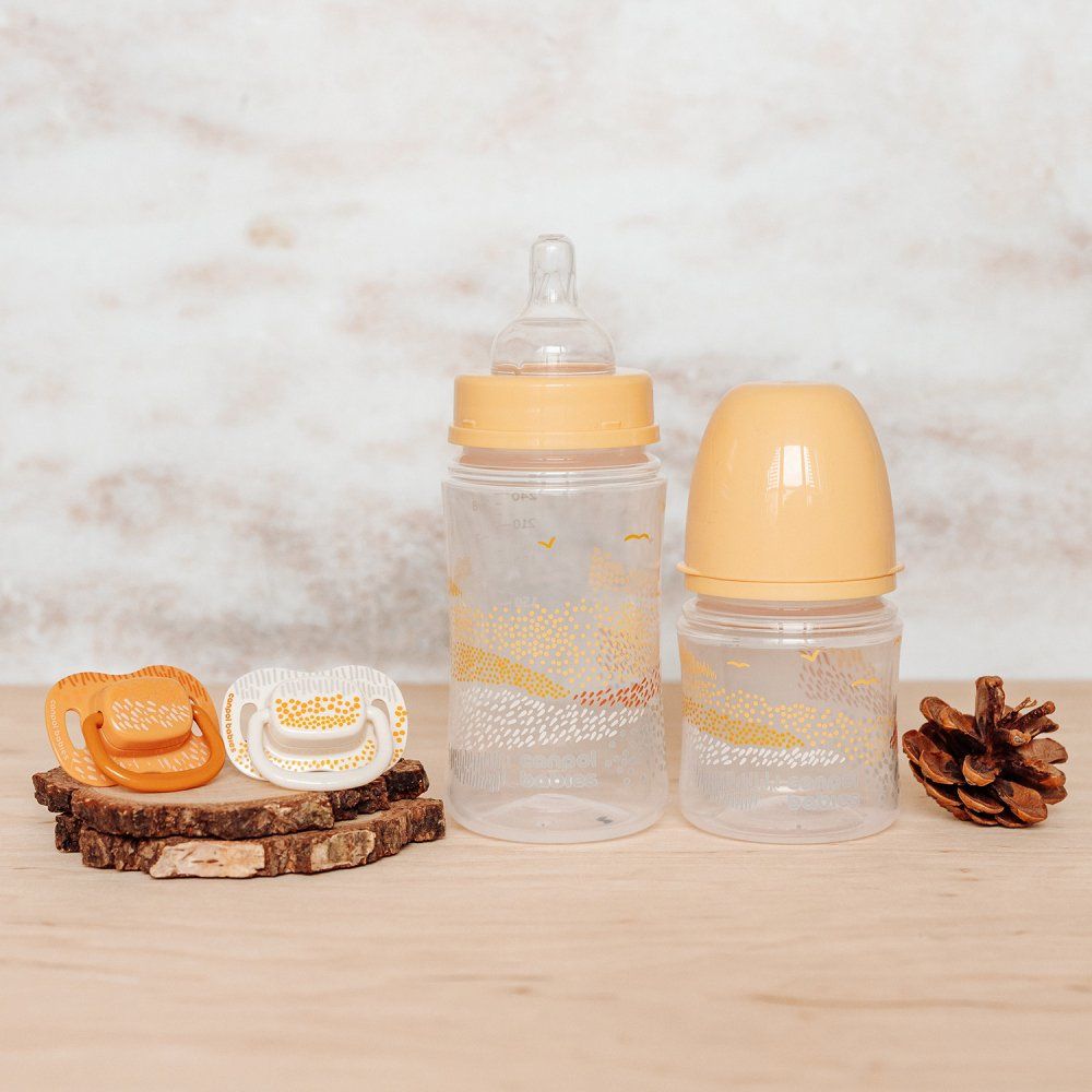 Canpol babies Set symetrických silikonových dudlíků Mountains 0-6m, žlutý 2 ks
