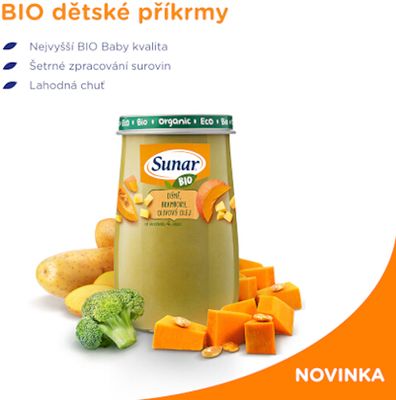 Sunar BIO příkrm dýně, brokolice, brambory, olivový olej 4m+ 190 g