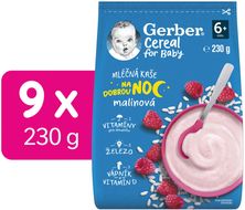 Gerber Cereal mléčná kaše malinová Dobrou noc 9 x 230 g