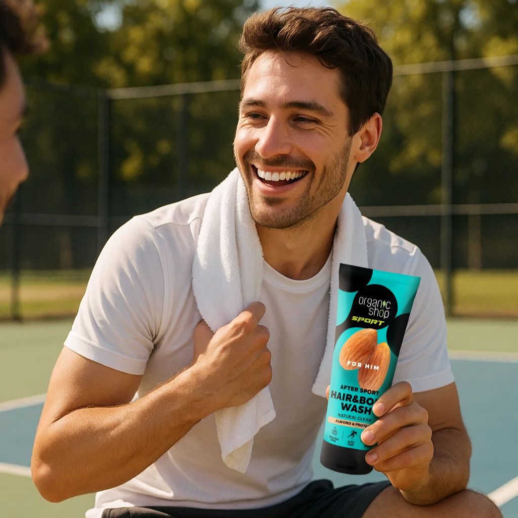 Organic Shop SPORT Pánský sprchový gel na vlasy a tělo Mandle a protein 200 ml