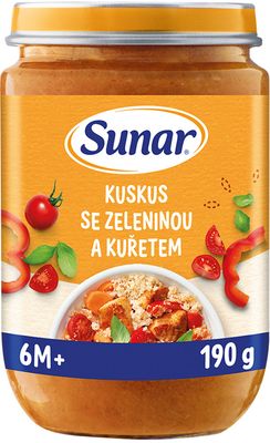 Sunar Příkrm kuskus se zeleninou a kuřetem 6m+, 190 g