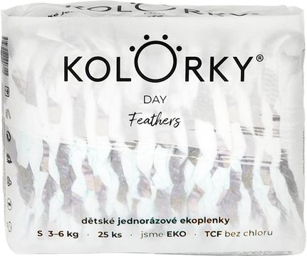 Kolorky DAY - peří - S (3-6 kg) jednorázové eko plenky 25 ks