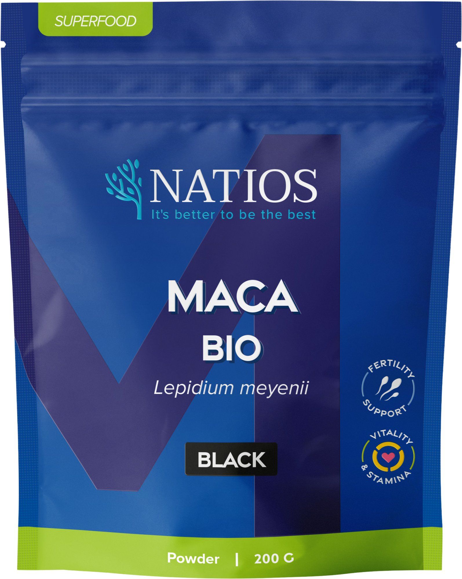 Natios Maca black (černá) BIO prášek 200 g