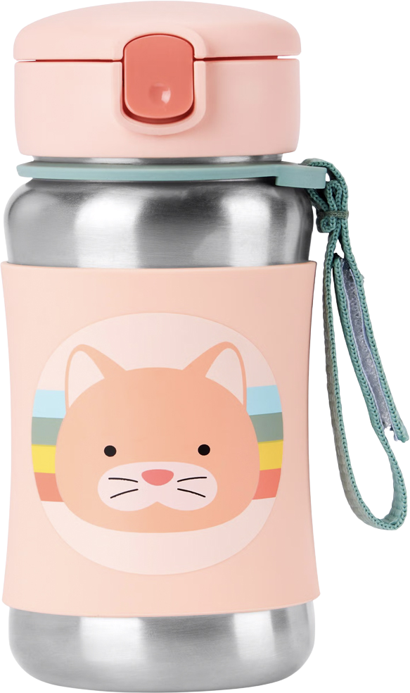 Skip Hop Spark Style Láhev s brčkem na vodu nerez Kočička 12m+ 350 ml