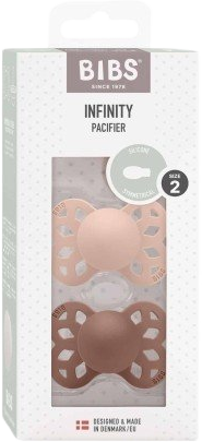 BIBS Infinity symetrické dudlíky ze silikonu, velikost 2, Blush / Woodchuck 2 ks
