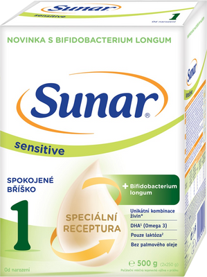 Sunar Sensitive 1 počáteční kojenecké mléko, 500 g