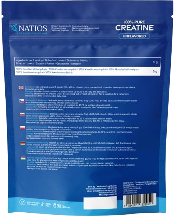 Natios Creatine Monohydrate, Kreatin Monohydrát, Neochucený 500 g