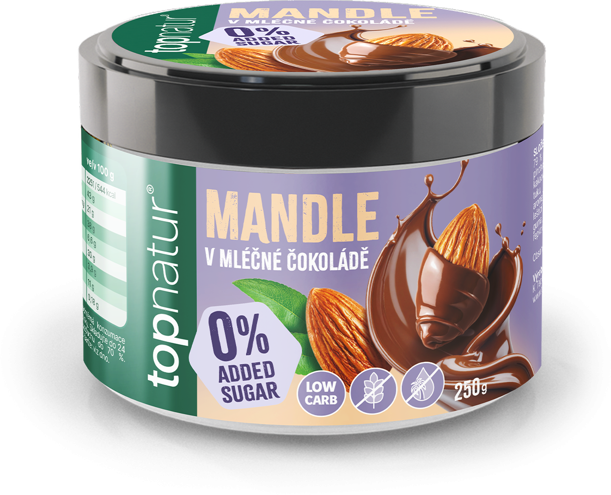 Topnatur No Added Sugar Mandle v mléčné čokoládě 250 g