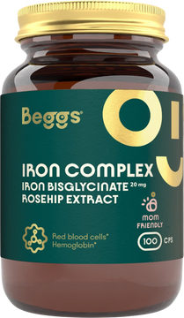 Beggs Iron bisglycinate 20mg, rosehip extract 100 kapslí