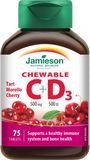 Jamieson Vitamíny C a D3 500 mg/500 IU tablety na cucání s příchutí třešně 75 tablet