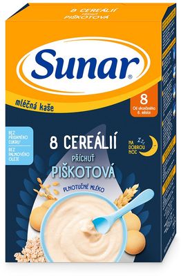 Sunar mléčná kaše s 8 cereáliemi na dobrou noc piškotová 210 g