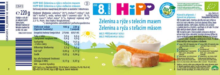 HiPP BIO JUNIOR Zelenina s rýží a telecím masem 220 g