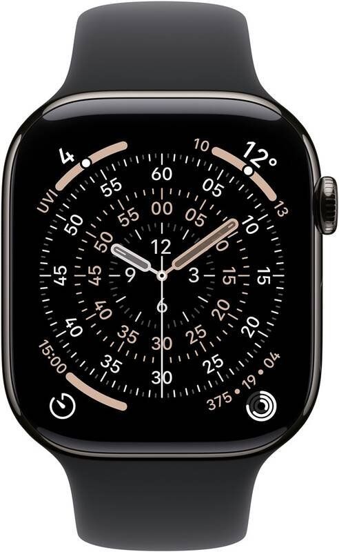 Apple Watch 11 GPS + Cellular 46mm Břidlicově šedý titan s černým sportovním řemínkem - M/L