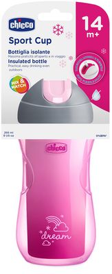 Chicco Termo lahev netekoucí s brčkem od 14m+ růžová/fialová 266 ml