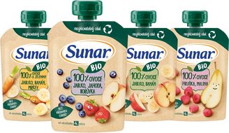 Sunar BIO ovocná kapsička mix příchutí 4m+, 12 x 100 g