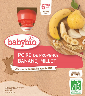 Babybio Hruška s banánem a prosem 4 x 90 g
