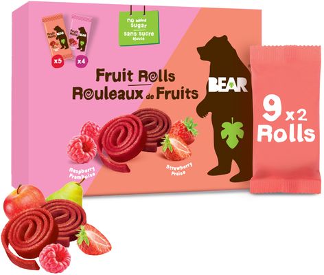 Bear Fruit Rolls jahoda a malina ovocné rolované plátky 9 x 20 g