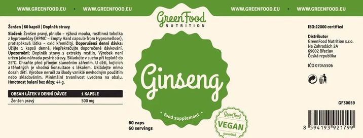 GreenFood Nutrition Ginseng extract / Ženšen 90 kapslí