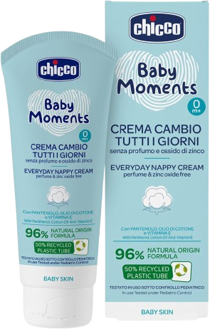 Chicco Krém na dětský zadeček Baby Moments bez parfému na každý den, 0m+ 100 ml