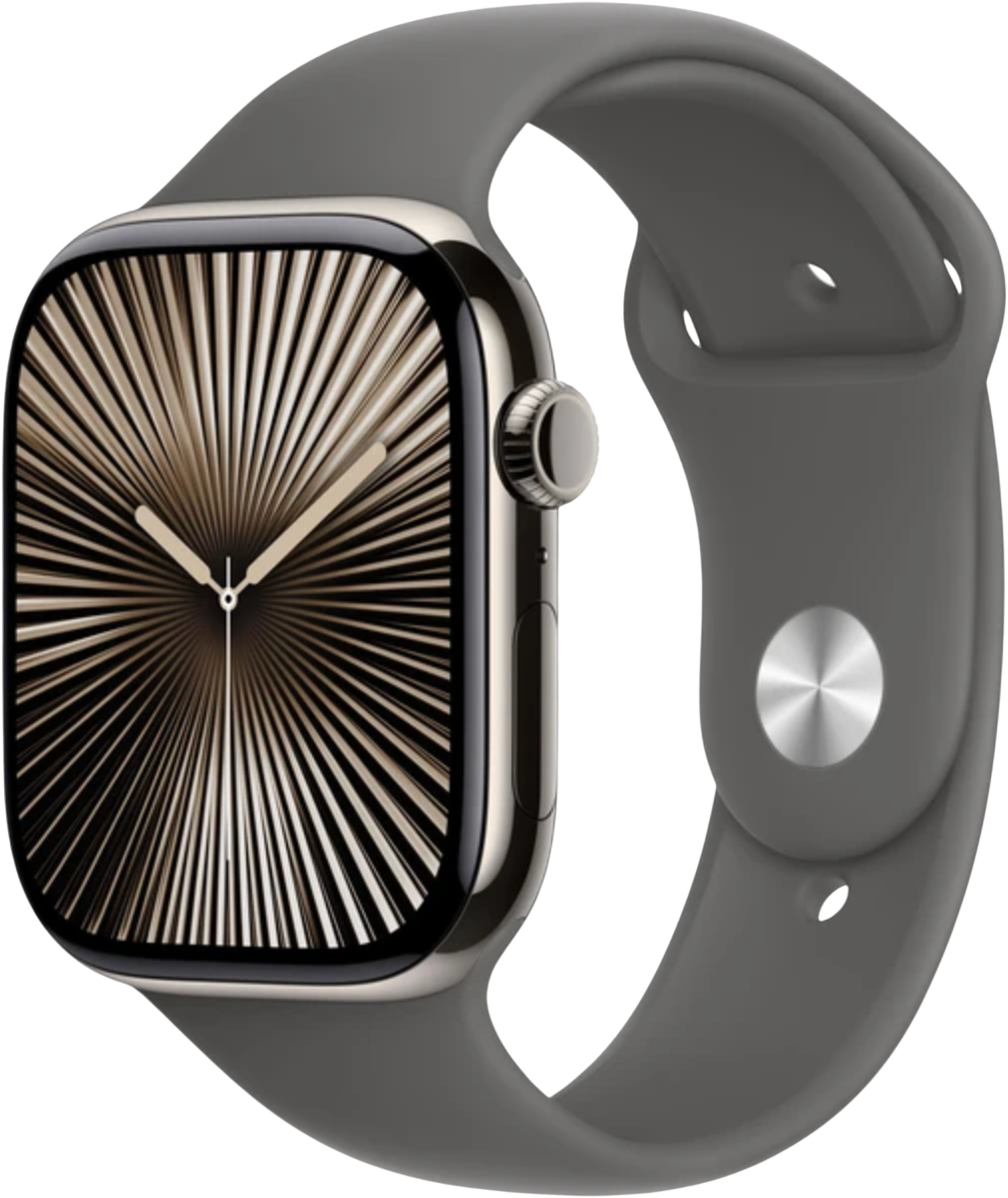 Apple Watch Series 10 Cellular 42mm Přírodní titan se skálově šedým sportovním řemínkem M/L