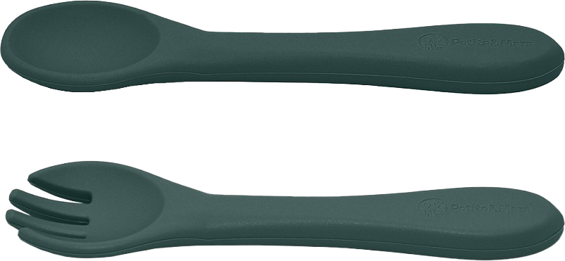 Petite&Mars Set jídelní silikonový TAKE&MATCH, Misty Green - Intense Ochre 6m+, 4 ks