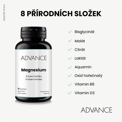 ADVANCE Magnesium - 6 forem hořčíku 90 kapslí