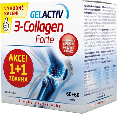GelActiv 3-Collagen Forte 1+1 zdarma 120 kapslí