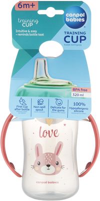 Canpol babies Hrneček tréninkový CUTE ANIMALS se silikonovým pítkem zajíc 320 ml