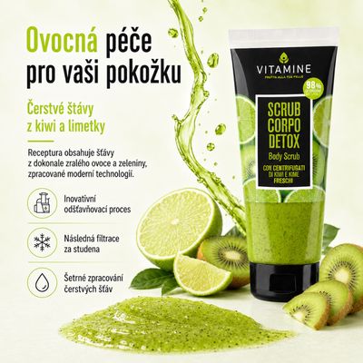 Erboristica Vitamine Detox tělový peeling kiwi a limetka 200 ml