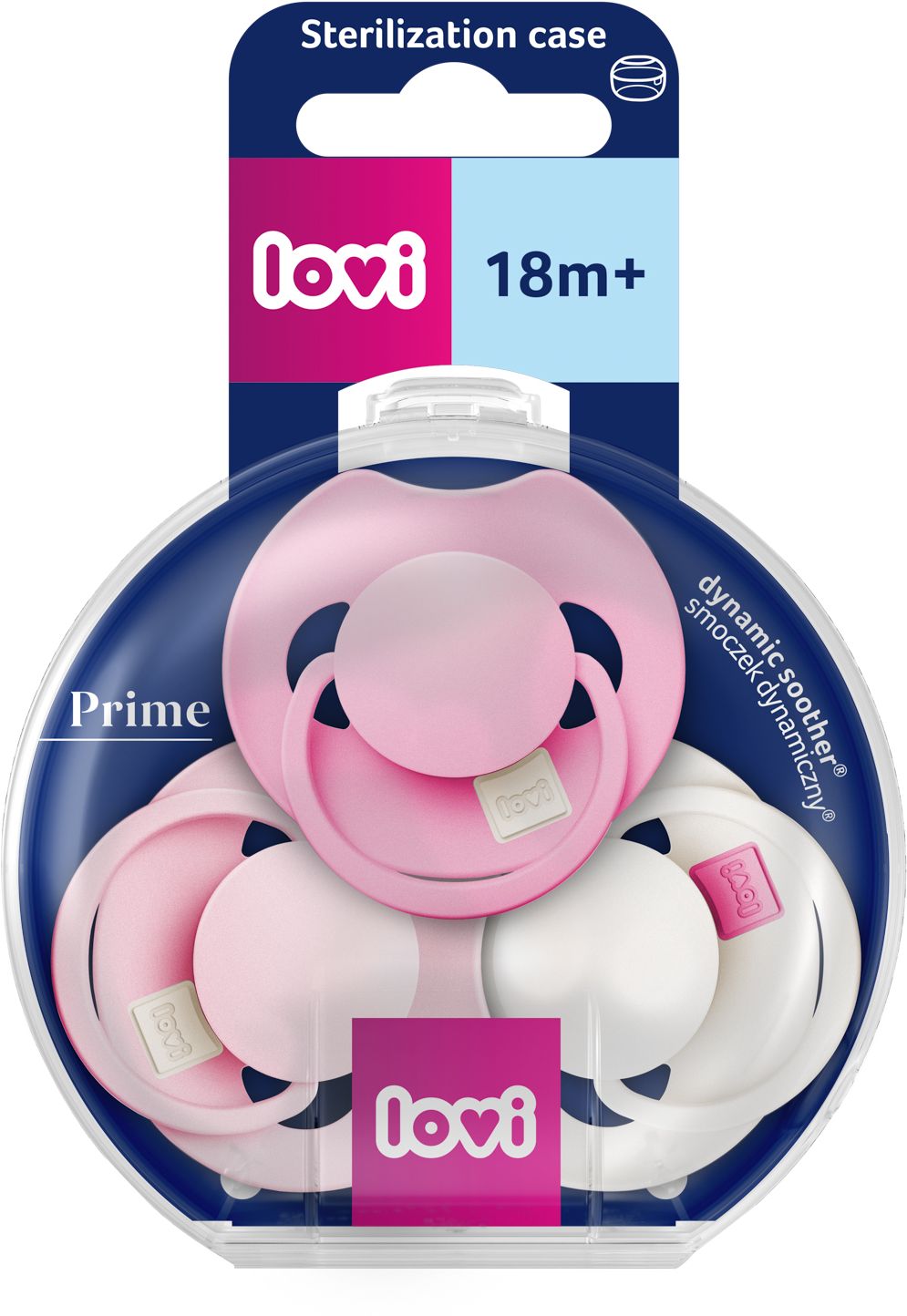 LOVI Dudlík silikonový dynamický PRIME Tutti Frutti 18m+ Peony Pink 3 ks
