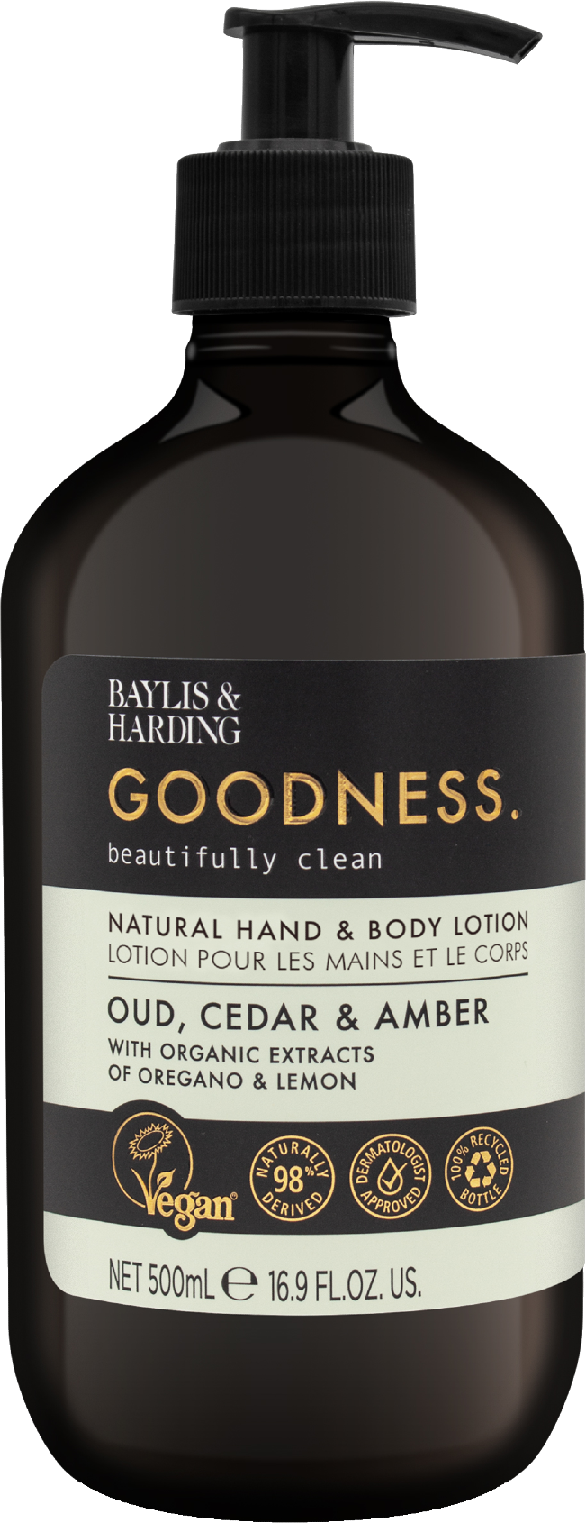 Baylis & Harding Goodness Krém na tělo a ruce Oud, Cedr & Ambra 500 ml