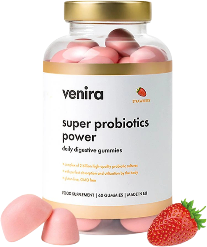 Venira Super probiotics power - medvídci na zlepšení trávení jahoda 60 ks