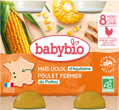 Babybio sladká kukuřice s kuřecím masem 2 x 200 g