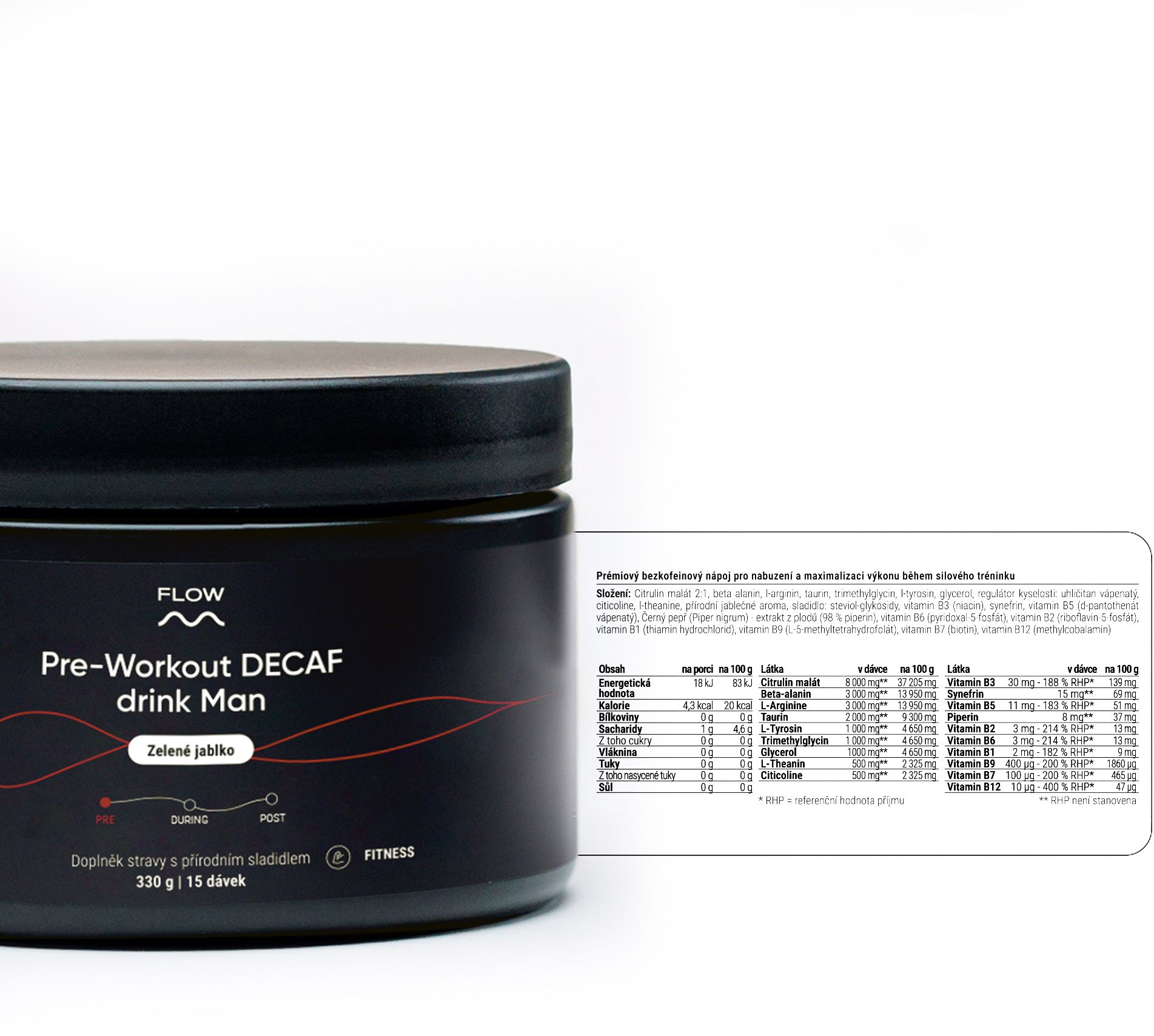 Flow Preworkout Man DECAF (zelené jablko) 330 g