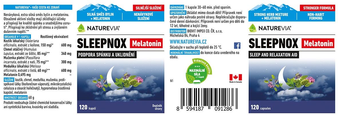 NatureVia Sleepnox Melatonin 120 kapslí