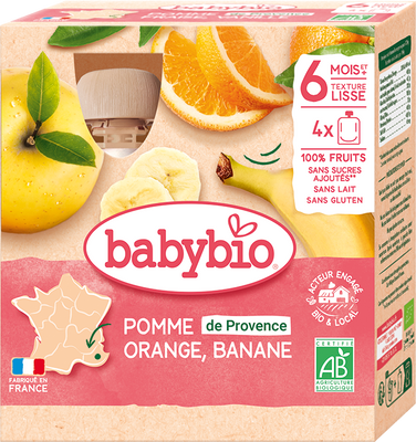 Babybio jablko, pomeranč, banán 4 x 90 g