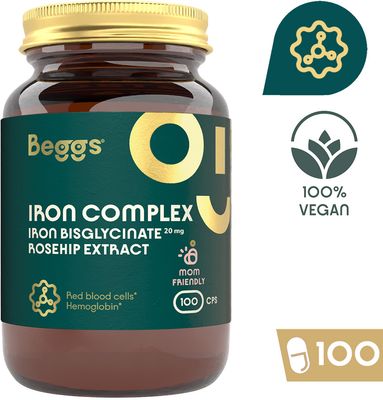 Beggs Iron bisglycinate 20mg, rosehip extract 100 kapslí
