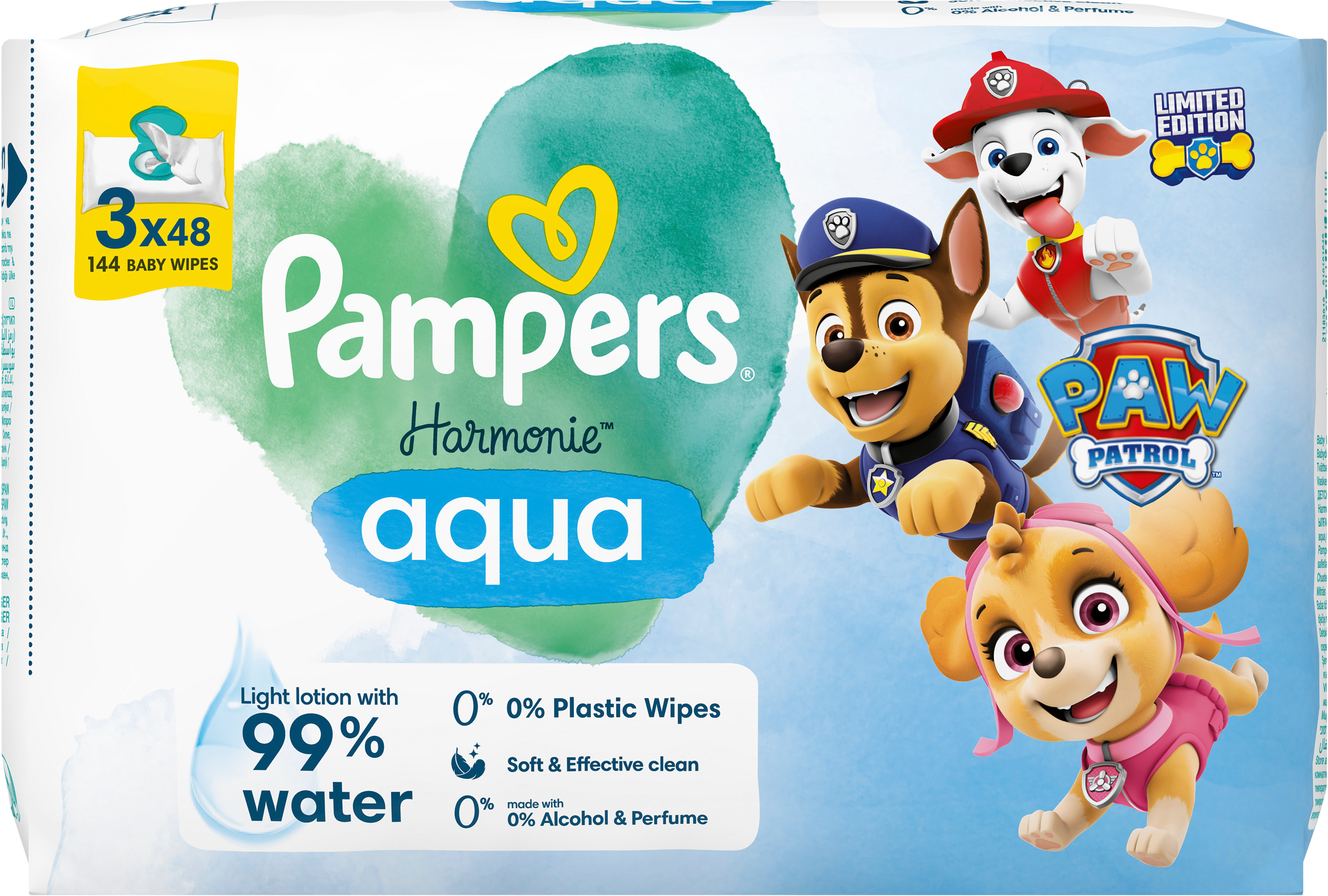 Pampers Dětské vlhčené ubrousky, Harmonie Aqua 144 ks