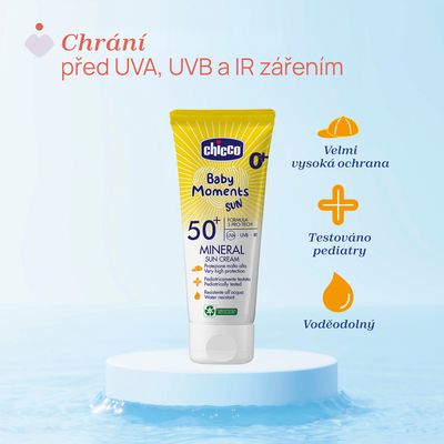 Chicco Krém dětský na opalování s minerály SPF50+ Baby Moments Sun, 0m+ 75 ml